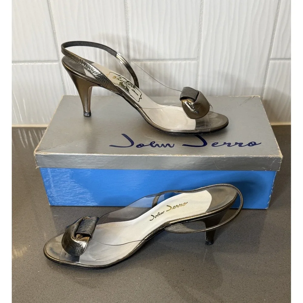 Vintage John Jerro Women's Shoe Clear/Bronze Metallic Sling Backs 8S MCM GUC